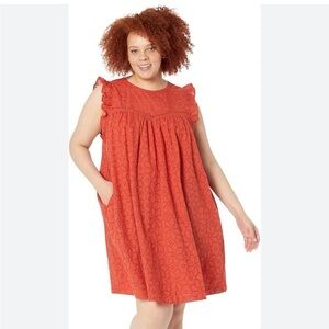 Madewell Orange Eyelet Ruffle Babydoll Mini Dress with Pockets Size 3x